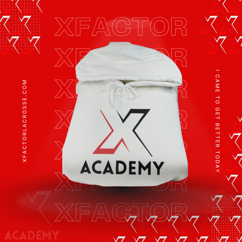 White XFactor Lacrosse sweatshirt with X logo