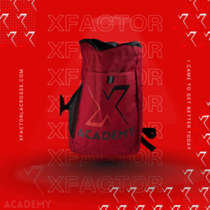 Red XFactor Lacrosse backpack with multiple compartments